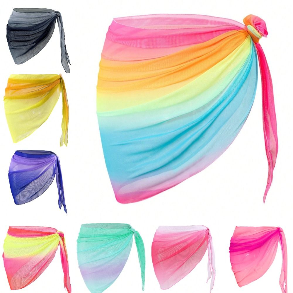 Robe de plage en mousseline de soie avec protection UPF, tissu transparent, cache-maillot de bain court, couleur dégradée