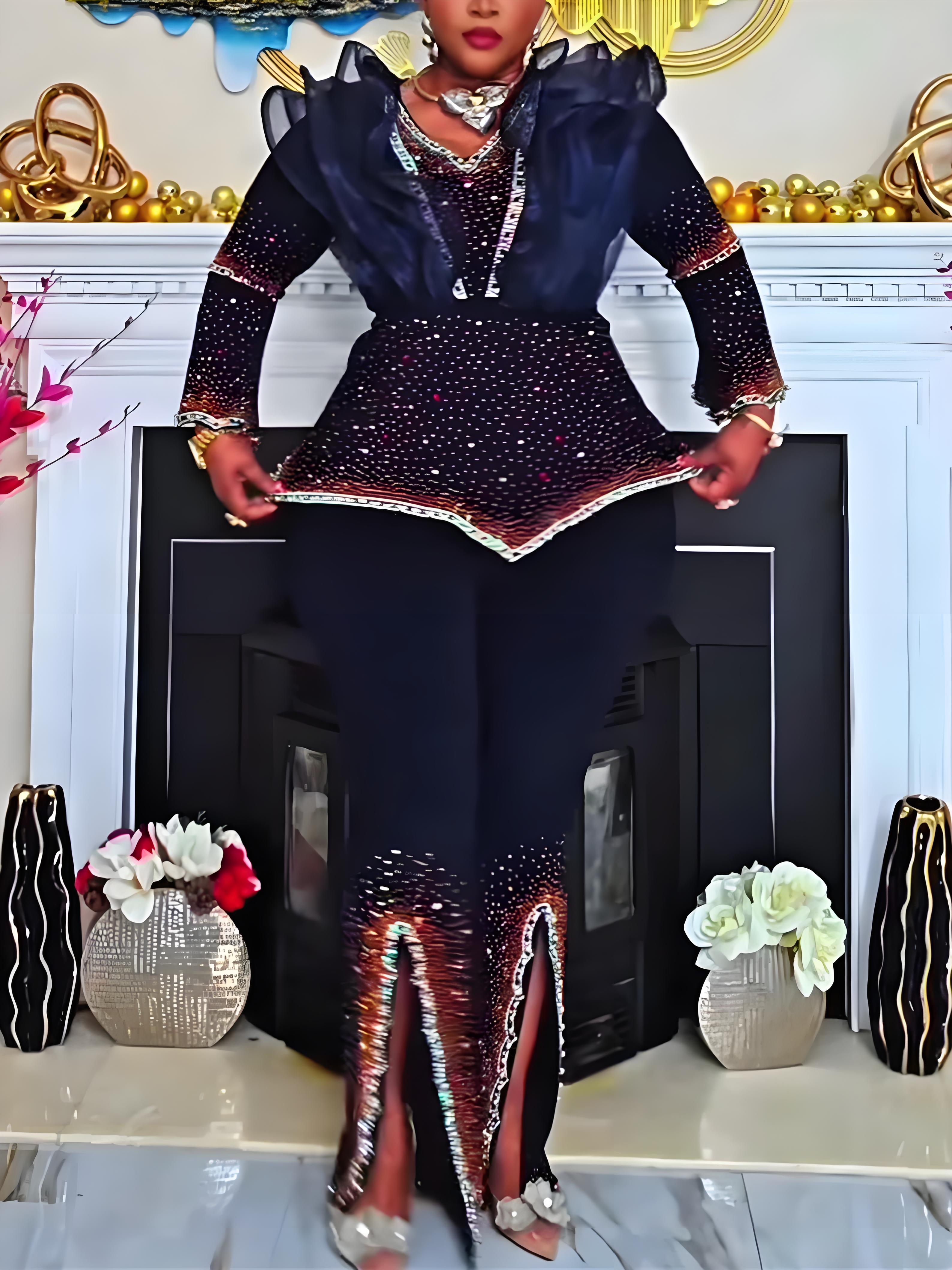 Vêtements africains pour femmes, ensembles 2 pièces, hauts et pantalons, costumes Dashiki Ankara, tenue turque, grande taille, vêtements de fête de mariage