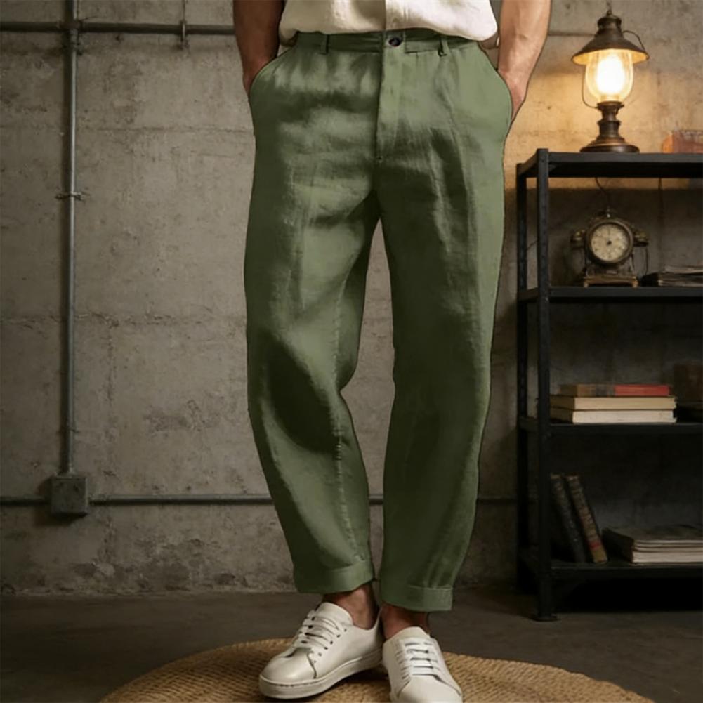 Pantalon de costume vintage ample en lin pour hommes, printemps été, nouveau pantalon décontracté droit, mode masculine, pantalon plissé respirant