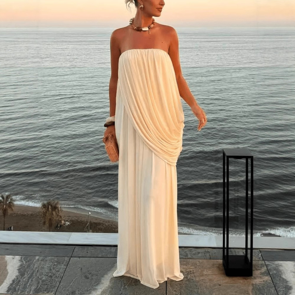 Robe de soirée élégante pour femme, couleur unie simple, sexy, avec plis, bustier, longue, design tendance, coupe irrégulière, ample, Vestidos