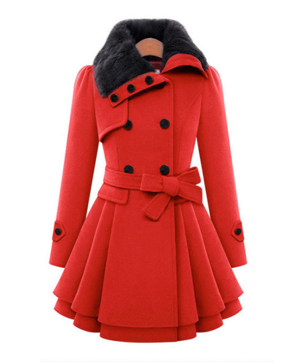 Manteau en laine pour femme 2026 Nouveau manteau en laine ajusté mi-longue à double boutonnage épaissi avec ceinture Vêtements pour femme