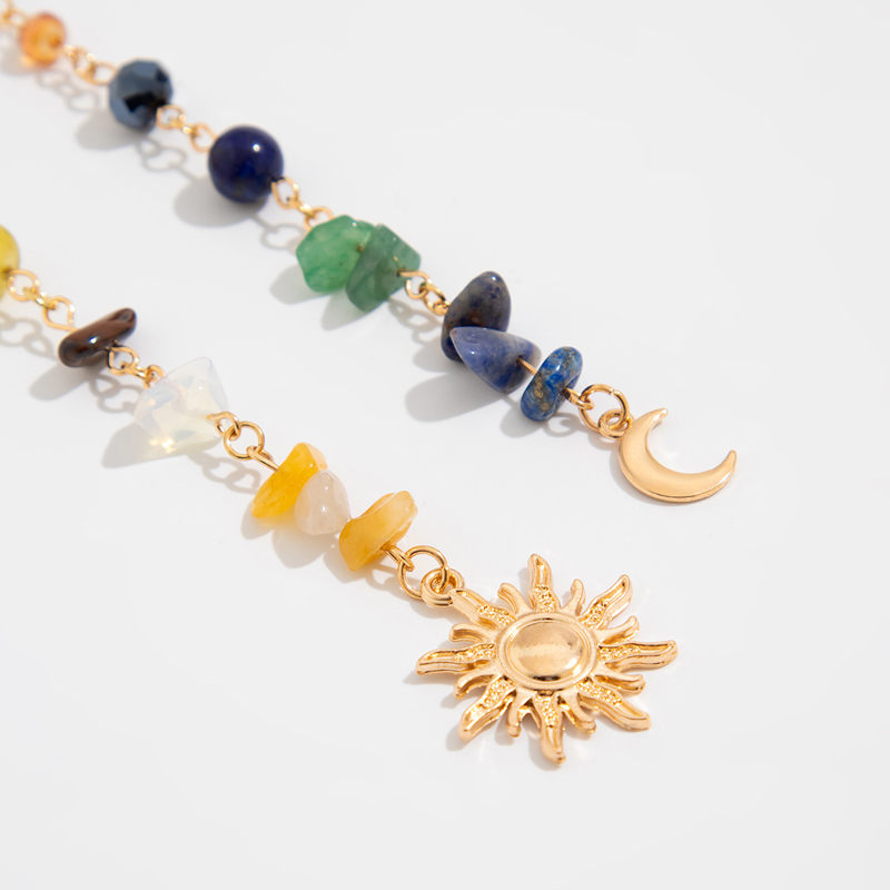 Chaîne de cheveux tressée à pampilles colorées irrégulières pour femmes, pendentif Boho exquis soleil lune, Dreadlock polyvalent, accessoires pour cheveux, cadeau