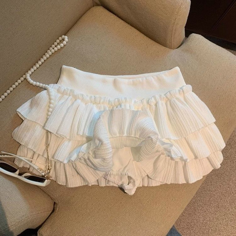 Jupe courte d'été pour femmes, blanc et noir, mode coréenne, taille élastique, Tutu, à volants, ligne a, Mini jupe gâteau plissée