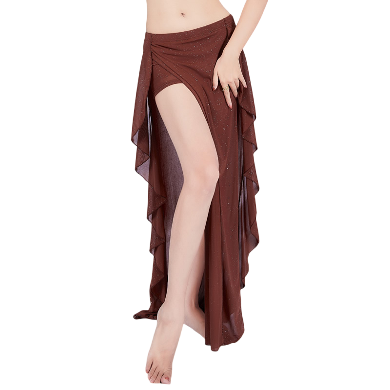 Jupe longue fendue Double face pour femmes, Costume de danse du ventre plissé en fil d'eau, tenue de spectacle de pratique professionnelle, danse orientale sur scène
