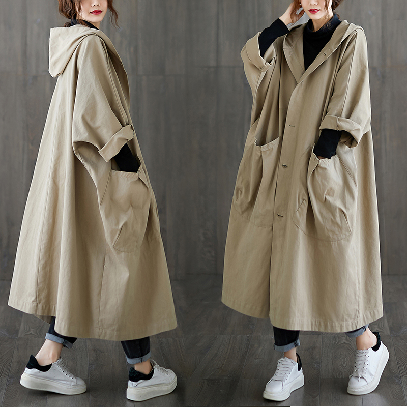 Femme Long manteau mode coréenne coupe-vent grande taille dames Trench 2025 automne à capuche poches amples Cardigan femmes Long manteau