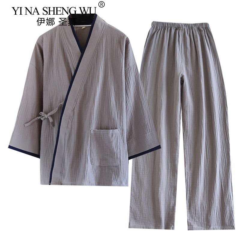 Pyjama en gaze de coton pur Hanfu pour hommes, kimono mince de style japonais, grande taille, maison trempée à la vapeur, printemps et automne