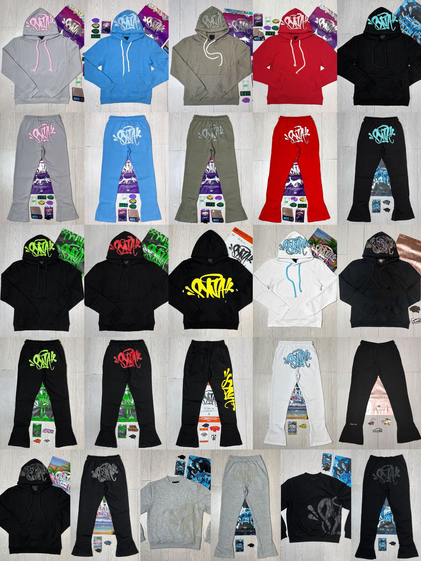 Ensemble de survêtement Synaworld tendance, hauts et pantalons longs en coton, automne-hiver, hip-hop, unisexe, sweat-shirt à capuche, pantalon de sport pour hommes et femmes