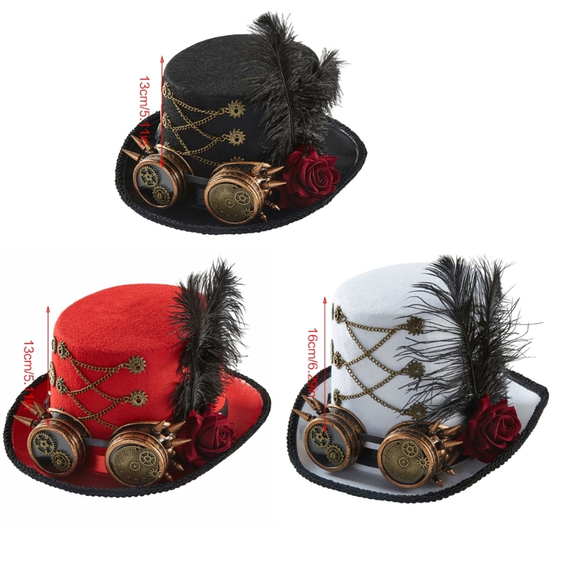 Chapeau Steampunk pour hommes, avec lunettes, chapeau dans le temps, accessoires Steampunk pour fête d'halloween H9ED