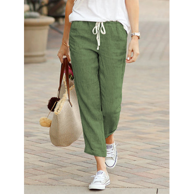 Pantalon décontracté femme 2026 printemps-été, couleur unie, taille haute, cordon de serrage, élastique, longueur cheville, poches, style sarouel
