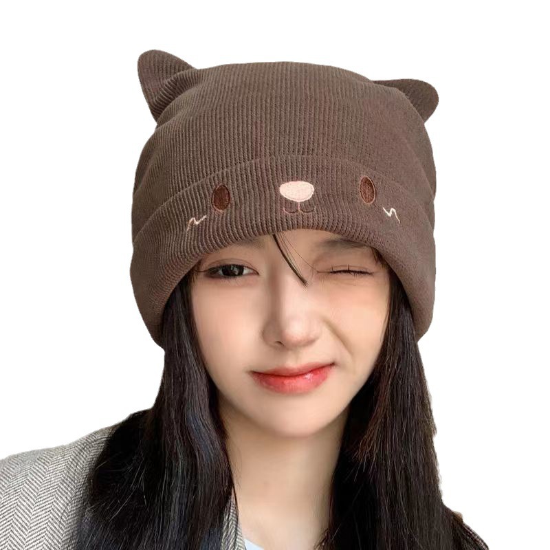 Chapeau avec oreilles d'ours de dessin animé pour femme, bonnets au crochet, chapeau Kawaii, mignon, nouveau, automne, hiver
