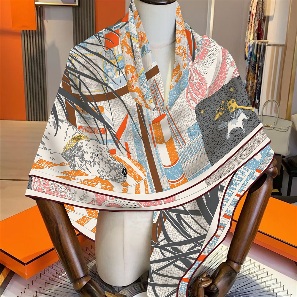 Écharpe d'hiver en soie et cachemire pour femme, châles imprimés tendance, pashminas chauds, foulards carrés, hijabs de marque, grands bandanas pour femme 135CM