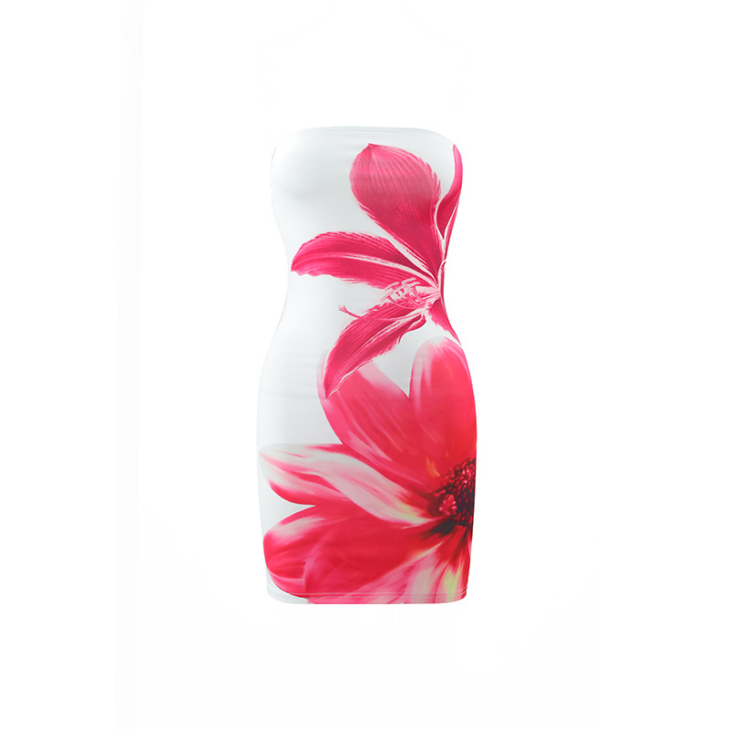 Robes pour femmes 2026 – Nouvelle collection été : Robe mini moulante sexy sans bretelles, épaules dénudées, imprimé floral – Vêtements féminins