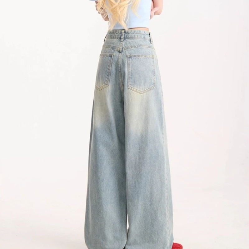 Jean pour femme Y2k pantalon rétro délavé Denim jambe droite pantalon à jambes larges dessin animé broderie conception confortable usage quotidien