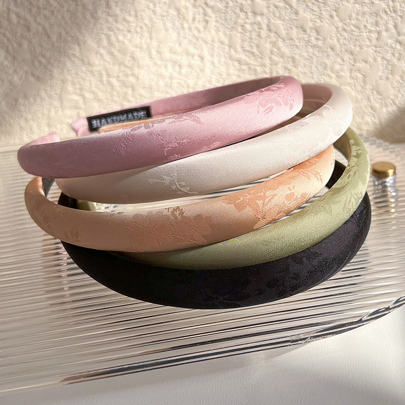 Style chinois Vintage fleur brodé Satin bandeau femmes mince plaine bandeau solide antidérapant bandeau élégant cheveux accessoires