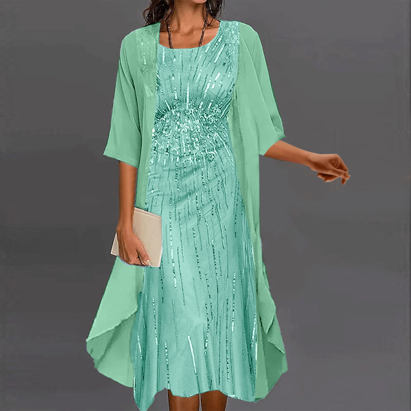 Robe de cocktail longue élégante pour femme, robe vintage en fibre, cardigan en tulle, ensemble deux pièces, tenues d'été