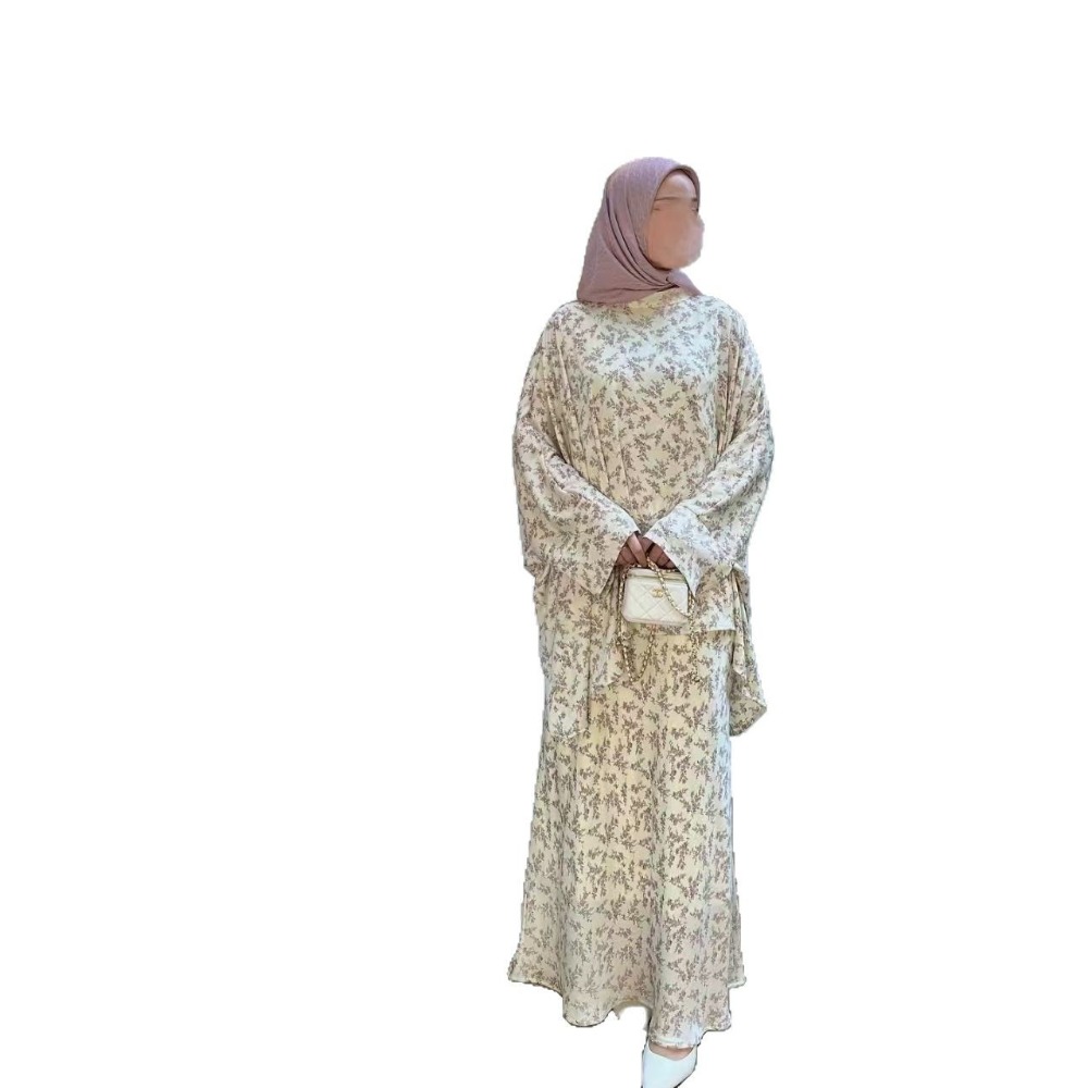 2 pièces Ensemble femmes fête imprimé Blouse jupe Musulman Ensembles Ensemble dubaï Islam Ramadan 2025 femme musulmane jupes longues Costume