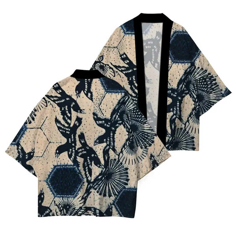Vêtements traditionnels japonais de haute qualité, kimono décontracté ample, motif vague soleil rouge imprimé, protection UV estivale, kimono S-5XL
