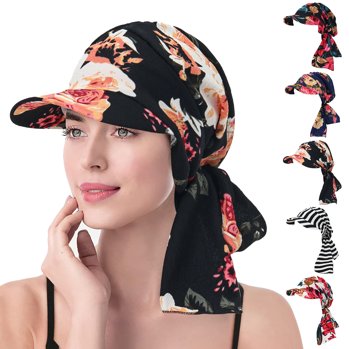 Nouveau Bonnet Hijab Femme 2026 Tendance Imprimé avec Visière, Turban Respirant et Confortable pour Cheveux, Chapeau Foulard pour Dames, Cache-Cheveux