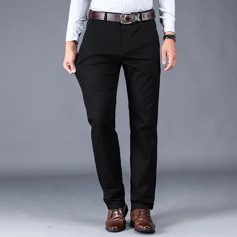 Pantalon décontracté 2024 coton pour hommes, classique, droit, ample, taille haute, élastique, vêtements de marque, nouvelle collection 98%