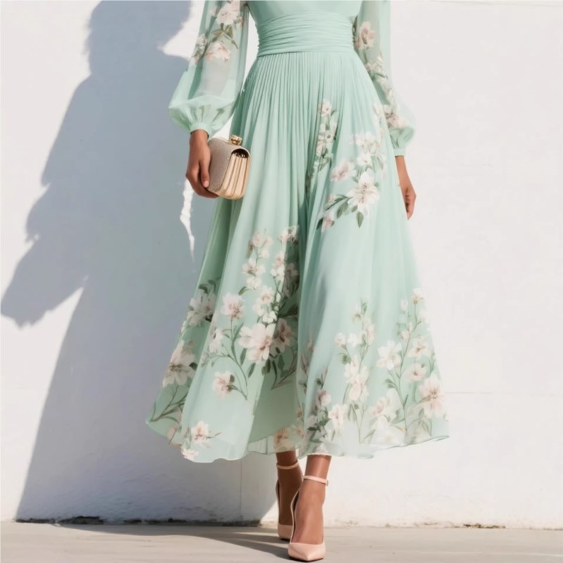 Nouvelle robe élégante pour femmes printemps-été, robe sexy à col en V, imprimé, manches longues, grande robe évasée, robe de fête, robe maxi pour femmes, vêtements