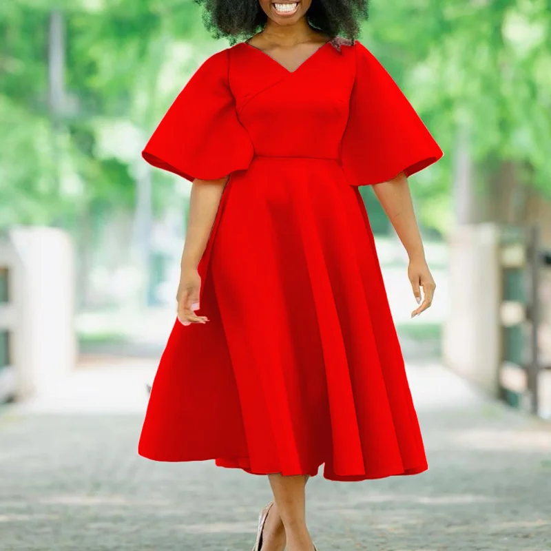 Robe africaine élégante mi-longue pour Femmes, mode d'été décontractée, manches évasées, soirée, boîte de nuit, Sexy, nouvelle collection