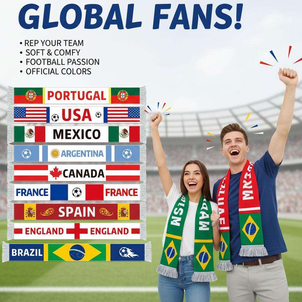 Écharpe de football avec drapeau de l'équipe nationale, accessoires de cheering pour supporters, écharpe en tissu doux pour les fournitures de fête
