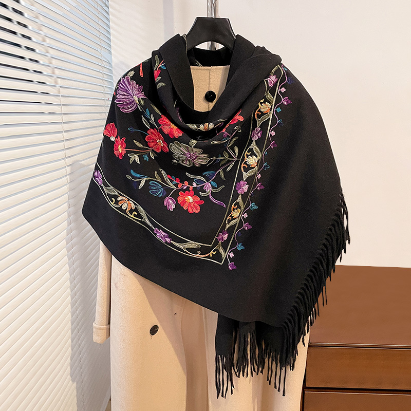 Luxe hiver broderie cachemire écharpe femmes nouveau Design chaud Pashmina couverture Poncho foulards femme châle épais Foulard Bufanda