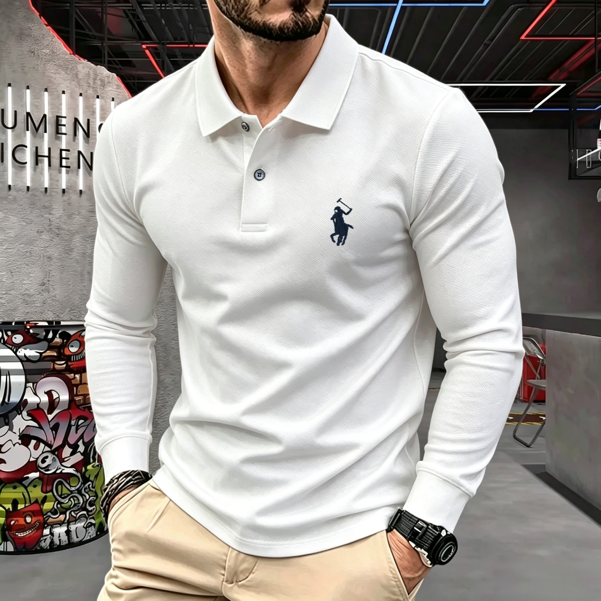 Polo à manches longues pour homme en 100% coton pur, marque haut de gamme, mode automne-hiver, broderie de luxe, haut de golf, t-shirt décontracté.