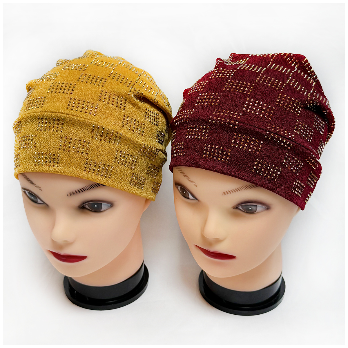 En gros 6/12 pièces commande mode musulmane femme Turban chapeau velours chaud strass solide indien Bonnet cheveux Bonnet casquette pour les femmes