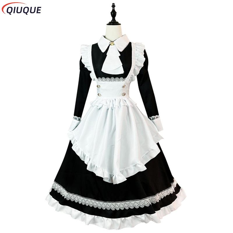 Tenue de demoiselle d'honneur pour femmes, robe Lolita, Costume de café mignon Kawaii, uniforme pour hommes noirs et blancs, robe tablier Long, Costume de Cosplay Mucama