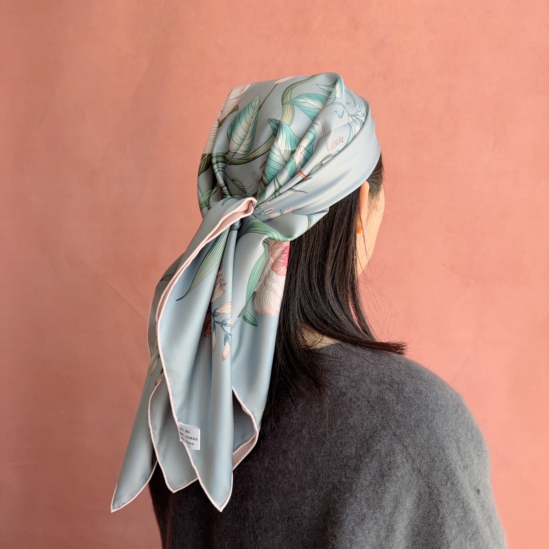 Foulard en soie double face 100% soie, turban, écharpe de cou, châle de luxe pour femme 90x90 18mm d'épaisseur
