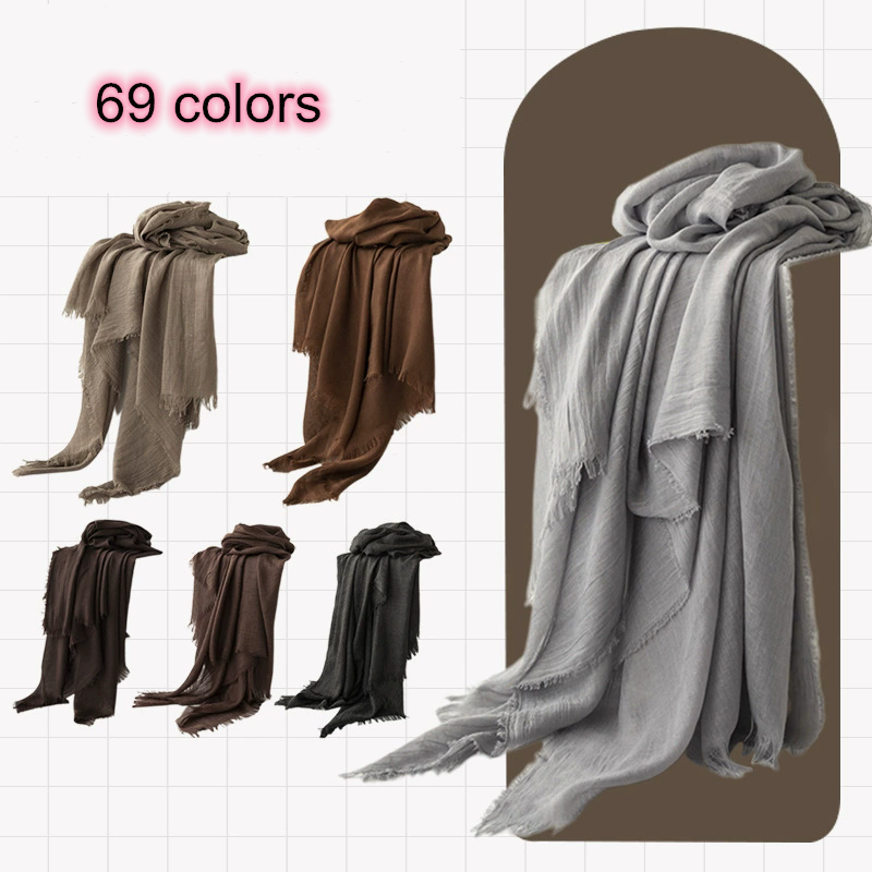 Écharpe en coton et lin pour femme, 69 couleurs, 190*100cm, couleur unie, simple, châle de protection solaire, pour voyage, extérieur, hijab, foulard