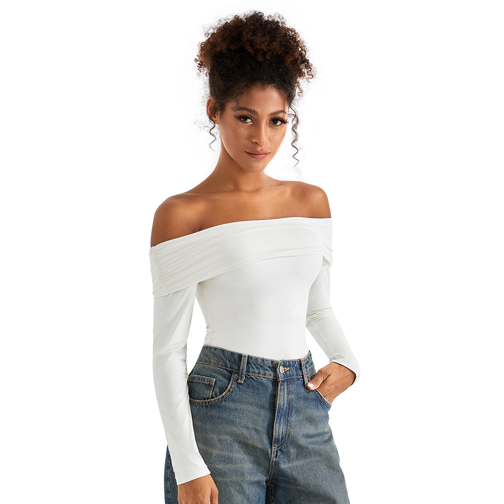 Body chemisier basique à manches longues pour femme, coupe ajustée, épaules dénudées, style streetwear Y2K, automne hiver