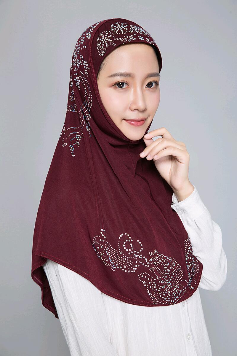 H006 Adultes ou grandes filles bonne taille musulman hijab écharpe avec strass foulard islamique chapeau armia tirer sur bandeau cadeau du ramadan