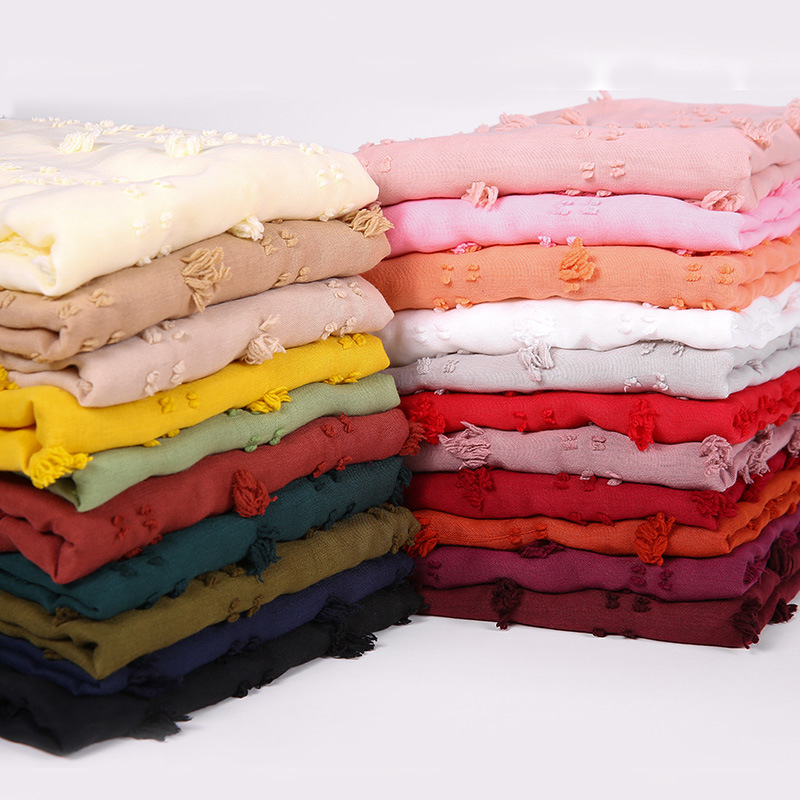 2020 nouveau foulard en mousseline de soie à bulles floquées hijabs pour femmes musulmanes couleur unie foulard islamique respirant foulards de tête arabe