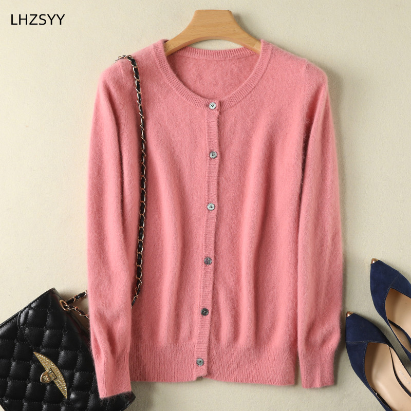 Femmes Cardigan grande taille chaud pur vison cachemire chandails col rond manteau ample femme pull dames veste solide tricot Cardigans