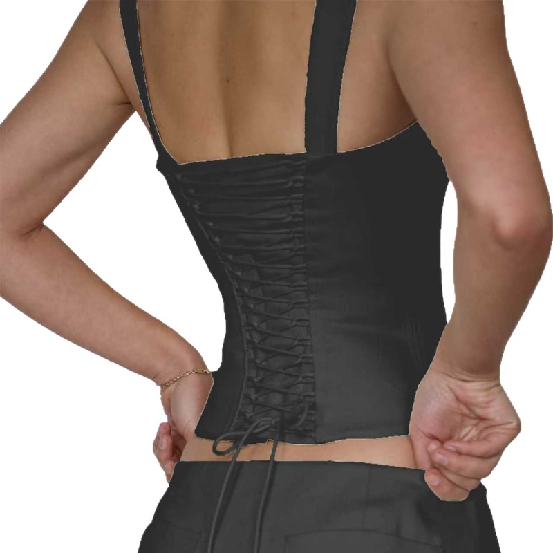 Corset sans manches élégant pour femme, vintage, en pur coton, débardeur court à col en V, camisole à bandes, style Y2K, streetwear d'été