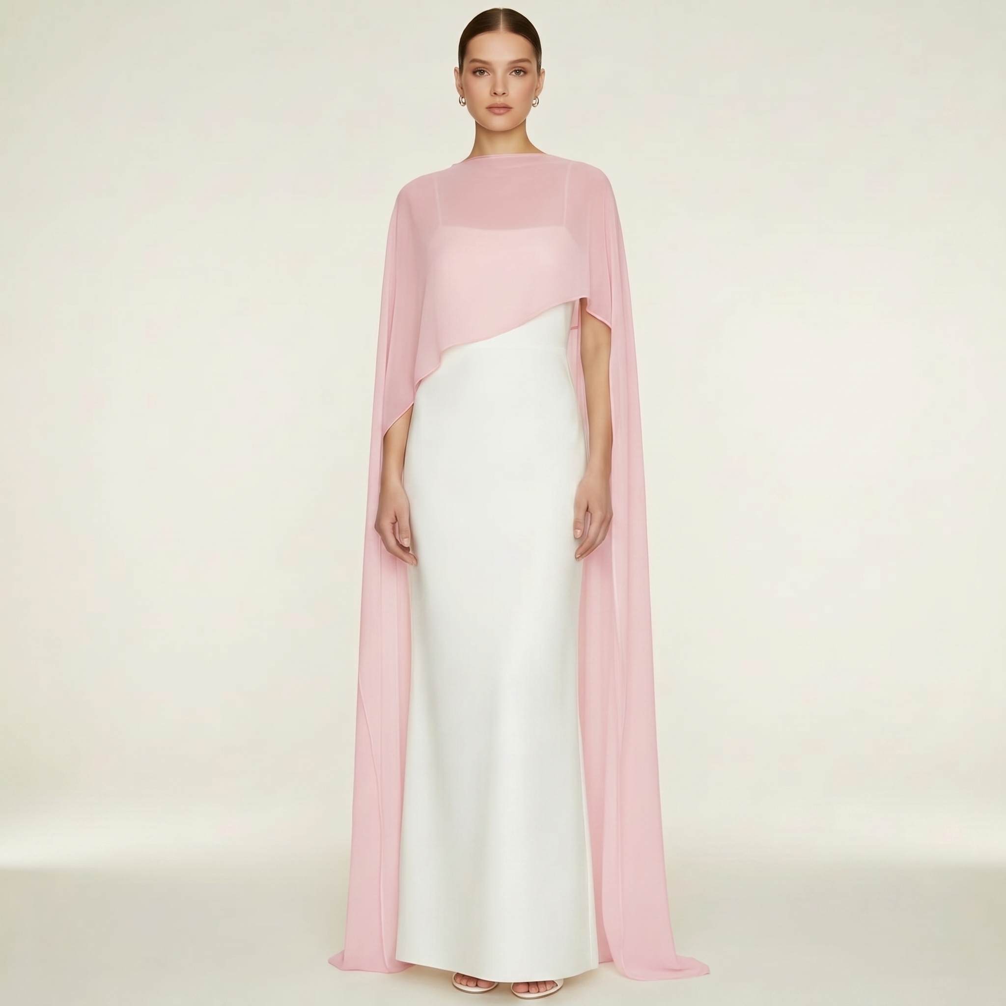 Robe longue de soirée élégante en mousseline avec cape, dos nu, moulante, longueur ras du sol, pour femme, idéale pour les fêtes et les mariages
