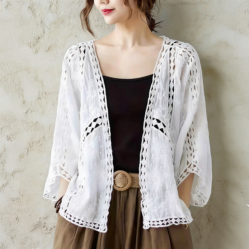 Cardigan pour femme à manches kimono, ouvert sur le devant, ajouré, en maille ouverte, style bohème, pour le printemps, l'été et comme cache-maillot de plage
