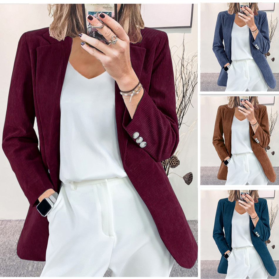 Cardigan en velours côtelé pour femme, vêtement Slim, solide, décontracté, blazer européen et américain, petite veste de costume, nouvelle collection automne hiver
