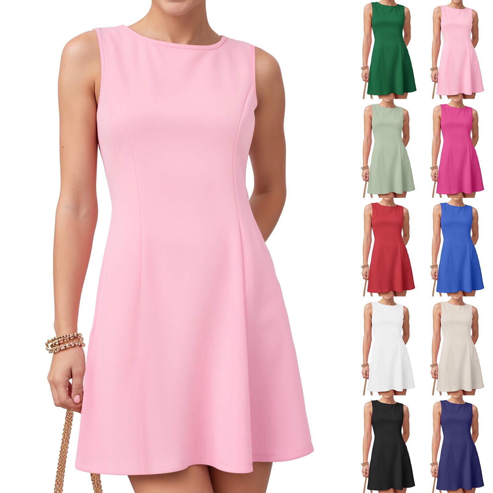 Robes pour femmes col rond sans manches une ligne robe mi-longue grande taille ample taille haute robe Club fête robe courte robes Cortos