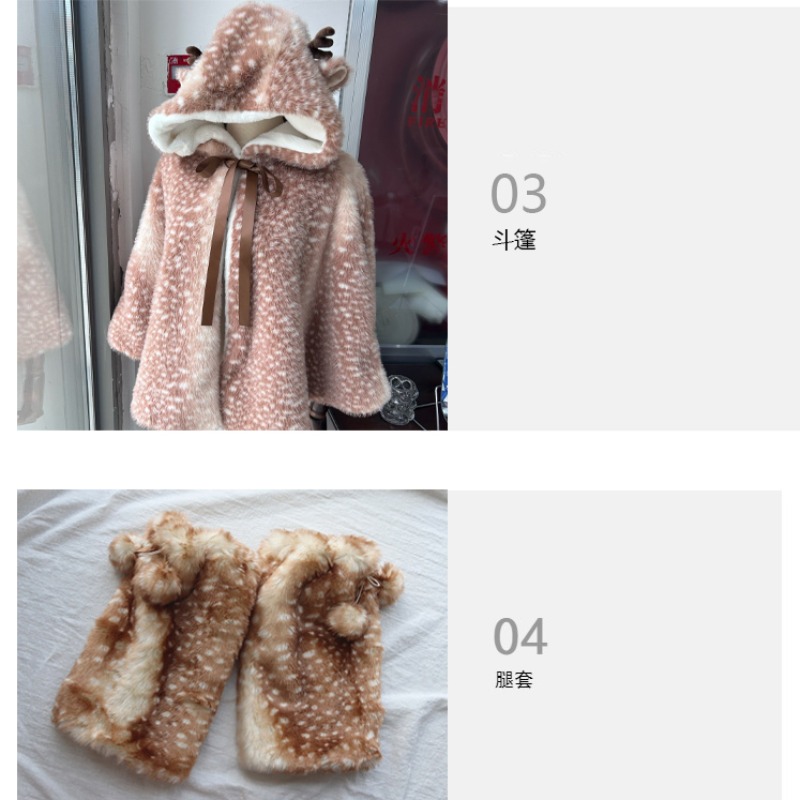 Manteau de noël en peluche japonaise pour femmes, mignon imprimé cerf à pois, épais, cerf Kawaii, coupe-vent, veste châle d'élan, hiver