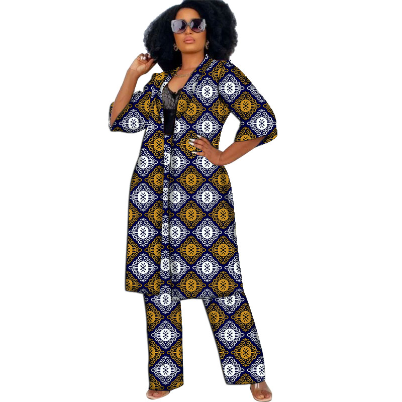 Ensemble Cardigan et manteau pour femmes, vêtements africains, coupe-vent étendu, hauts à manches mi-longues avec pantalon droit, tenues Ankara