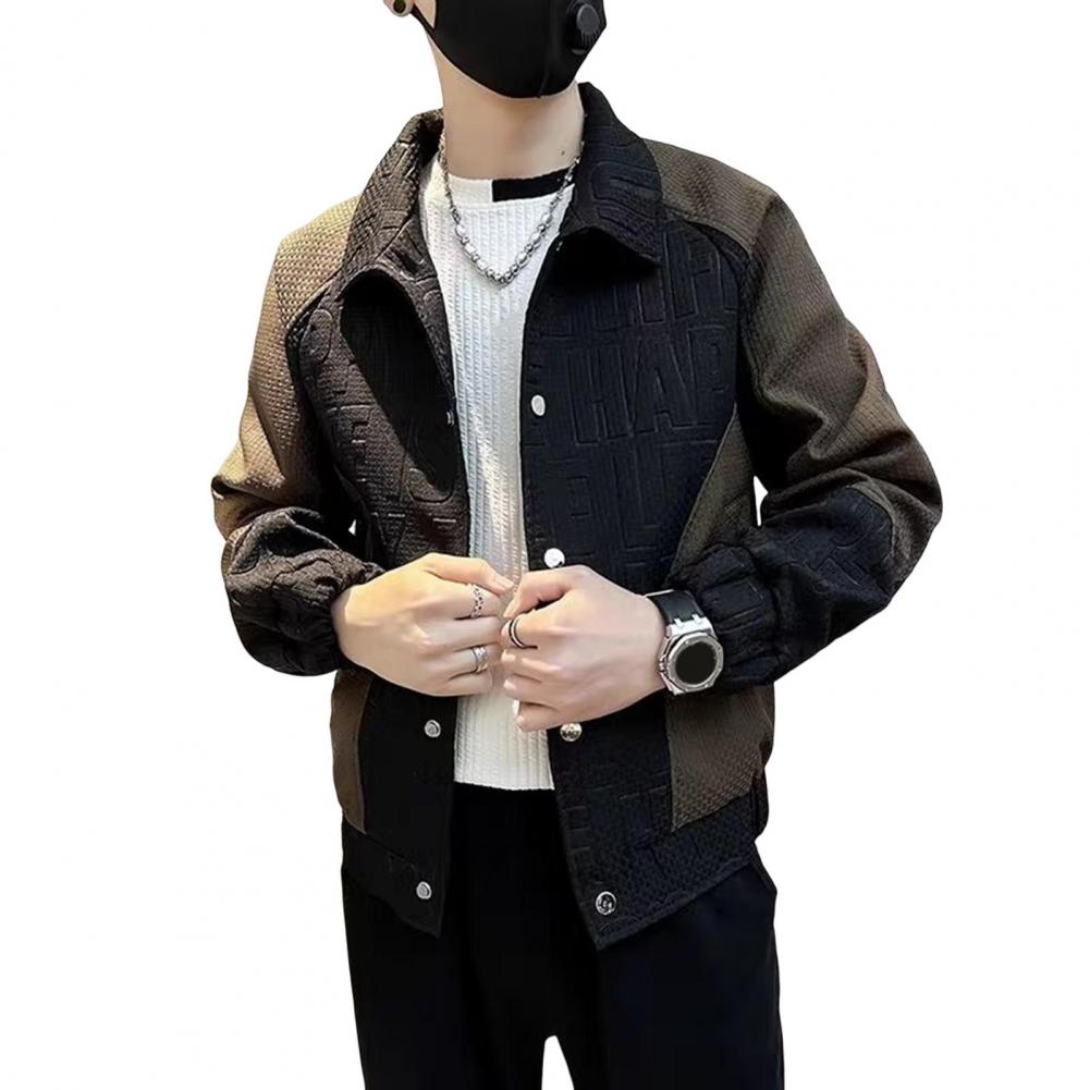 Veste à revers à manches longues pour hommes, manteau coupe-vent, conception bloquée par document, motif de lettres 3D, style hip hop