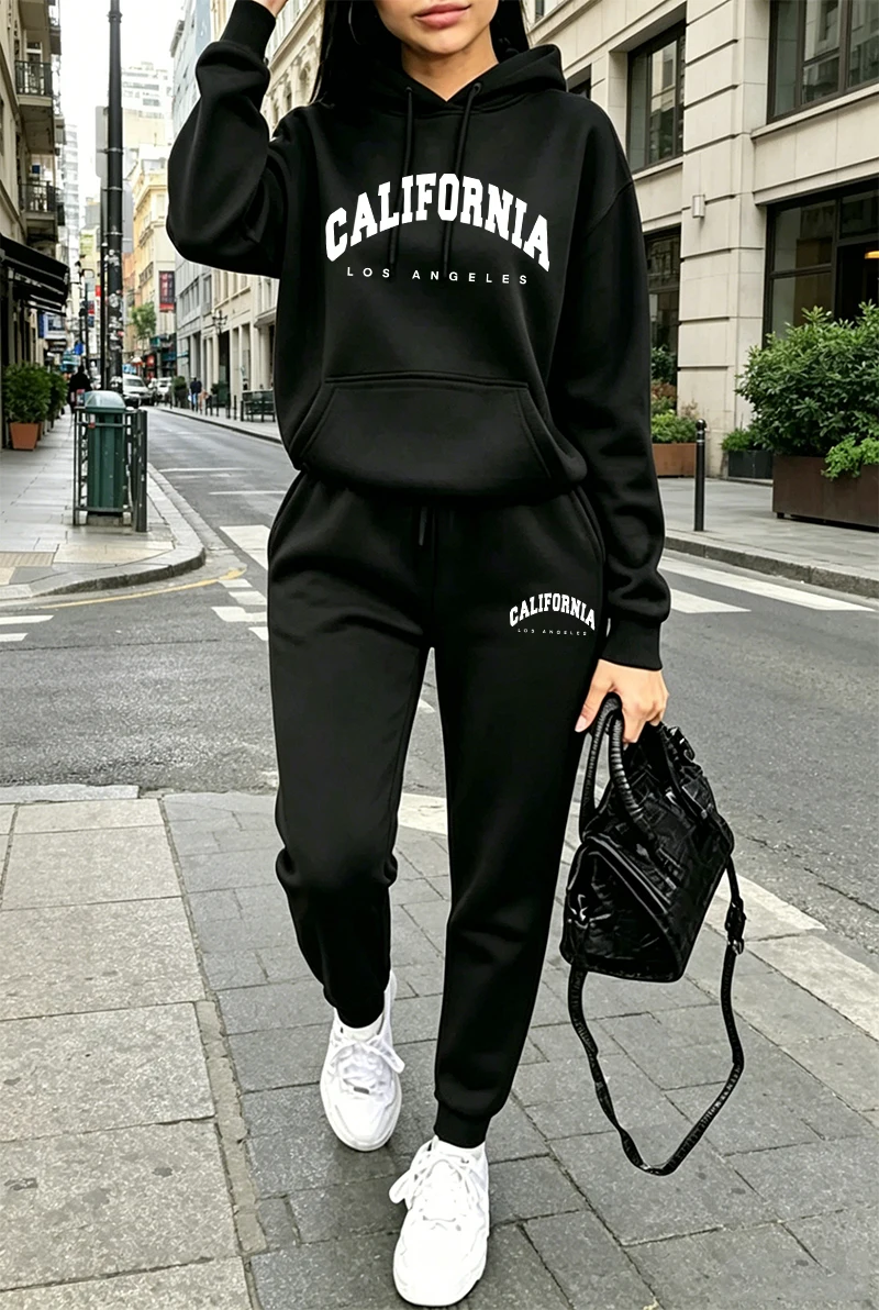 Ensemble de survêtement décontracté pour femme : sweat à capuche et pantalon de sport pour l'automne et l'hiver – Idéal pour le jogging et le mix & match