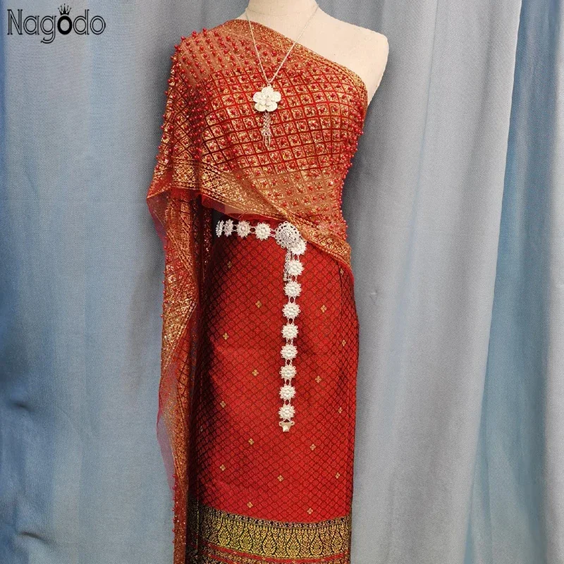 Robe thaïlandaise pour femmes, été 2026, costume Dai à une épaule, rouge étoilé, vêtements asiatiques vietnamiens, robes traditionnelles thaïlandaises