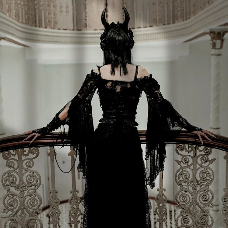 Dentelle Shrugs Sheer Crop Y-Long Bell Sleeves pour femmes, Dark Gothic Wedding, Punk Cold Initiated Costume, Crochet BEmbed o Cover Up Shirt