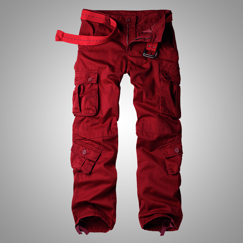 Salopette en coton rouge vin pour hommes, pantalon cargo décontracté, ample, multi-poches, style coréen, automne 2023, 28-42