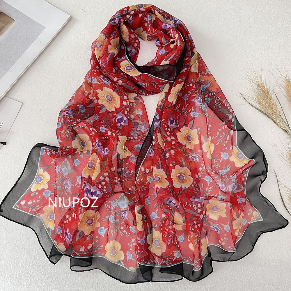 Belle écharpe en mousseline de soie pour femme, foulard, bandana, Georgette, tournesol, sensation de protection solaire, mince, été, plage, beau