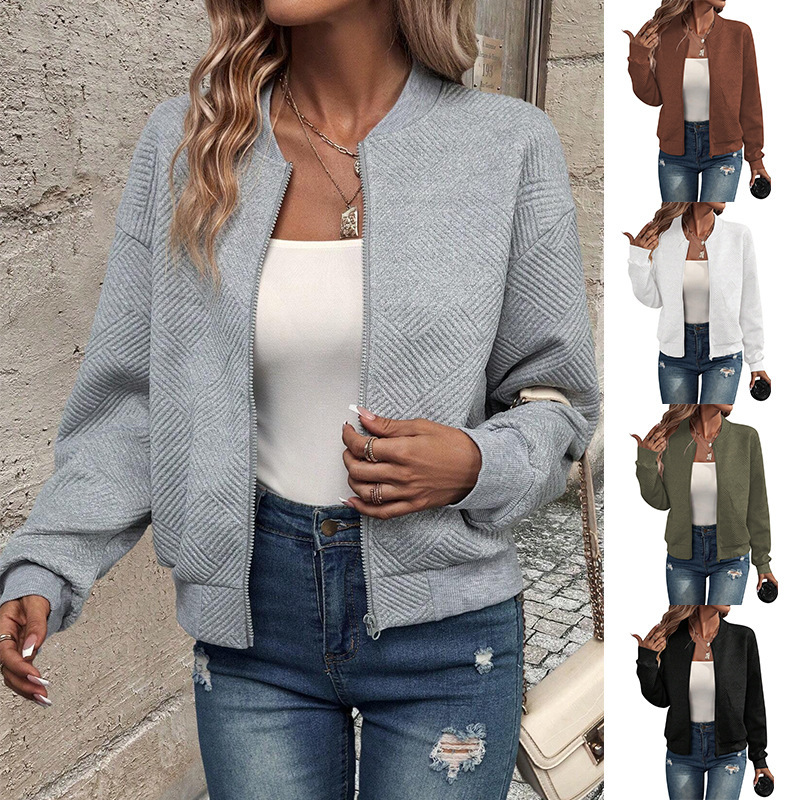 Manteau décontracté pour femme 2026, nouvelle collection automne-hiver, couleur unie, manches lanternes, fermeture éclair, col baseball, vêtements pour femme